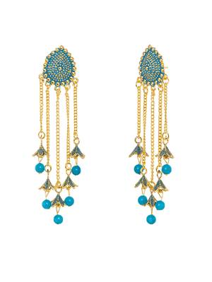 Gold plated & Blue Oval Shaped Drop Earrings. 5