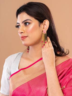 Gold plated & Pink  Oval Shaped Drop Earrings,secured with  post and back closure. 1