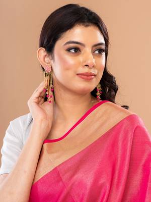 Gold plated & Pink  Oval Shaped Drop Earrings,secured with  post and back closure. 2