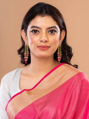 Gold plated & Pink  Oval Shaped Drop Earrings,secured with  post and back closure. 3