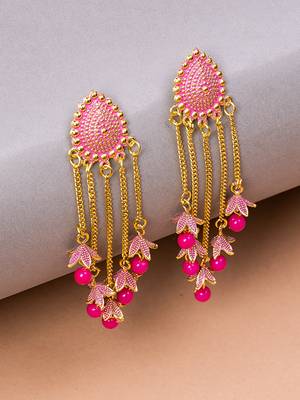 Gold plated & Pink  Oval Shaped Drop Earrings,secured with  post and back closure. 4