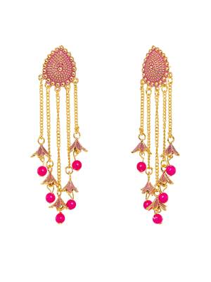 Gold plated & Pink  Oval Shaped Drop Earrings,secured with  post and back closure. 5