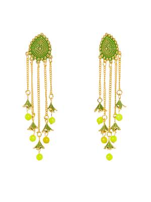 Gold plated & Green Oval Shaped Drop Earrings, secured with post and back closure. 5