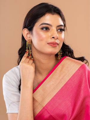Gold plated & Red Oval Shaped Drop Earrings, secured with post and back closure. 2