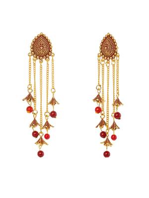 Gold plated & Red Oval Shaped Drop Earrings, secured with post and back closure. 5