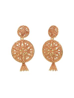 Golden & Peach Circular Drop Earrings, secured with post and back clouser 5