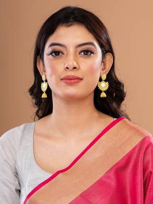 Silver & Yellow  Circular Drop Earrings, secured with post and back clouser. 3