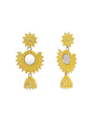 Silver & Yellow  Circular Drop Earrings, secured with post and back clouser. 5