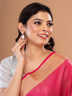 Silver & Peach Circular Drop Earrings, secured with post and back clouser. 2