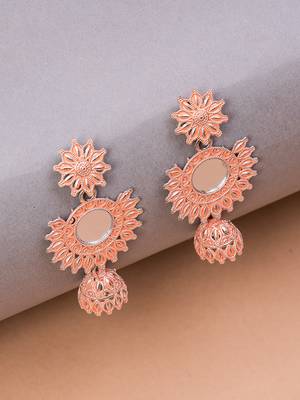 Silver & Peach Circular Drop Earrings, secured with post and back clouser. 4