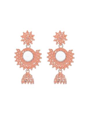 Silver & Peach Circular Drop Earrings, secured with post and back clouser. 5