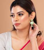 Silver & Green Circular Drop Earrings, secured with post and back clouser.