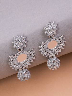 Silver & Grey Circular Drop Earrings, secured with post and back clouser. 4