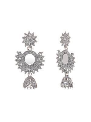 Silver & Grey Circular Drop Earrings, secured with post and back clouser. 5
