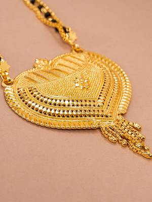 Gold-Plated Black Beaded Long Chain Mangalsutra 1
