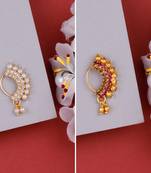 Small Size Traditional Maharashtrian Nose ring without piercing Pearl Gold Plated Nath Clip On Nose Ring For Women