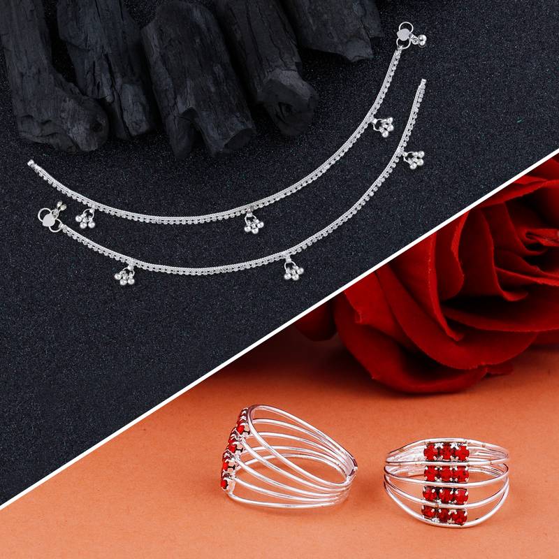 Toe Ring Silver Plated Ghungroo Payal Anklet for Women And Girl