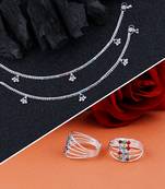 Silver Plated Traditional Toe Ring Chain Anklet for Women And Girl