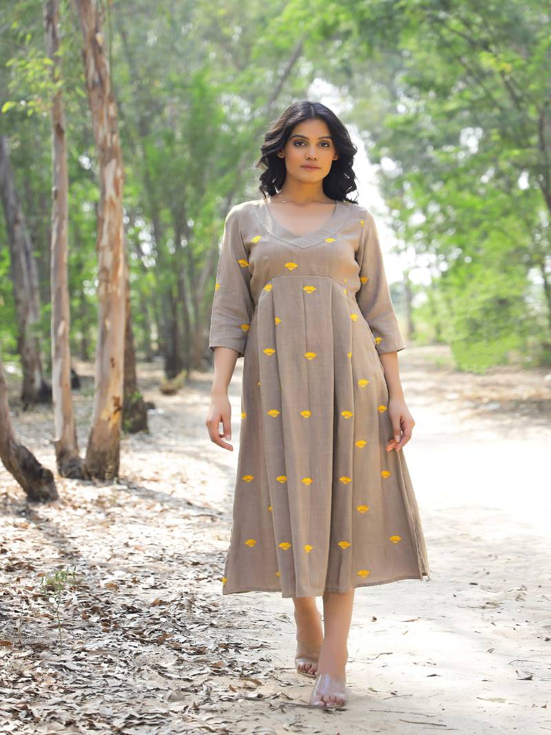 Floral Embroidered Motif Straight Maxi Dress