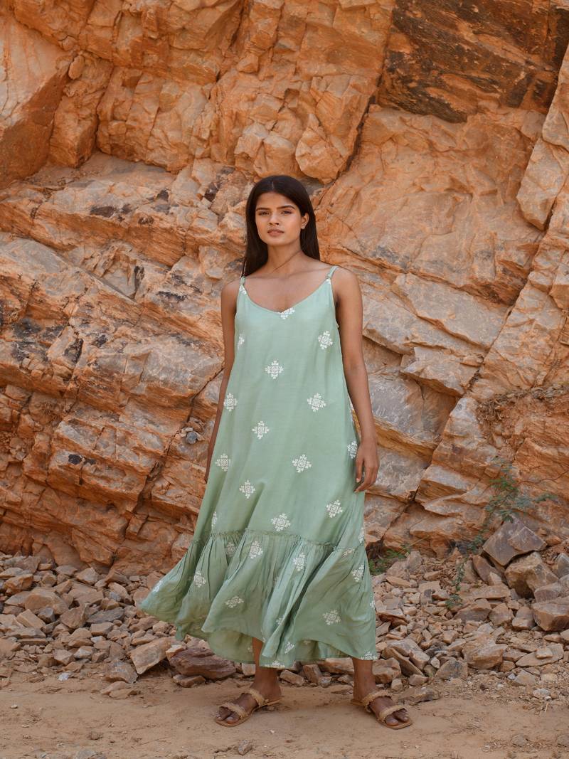 Off-white strappy embroidered maxi