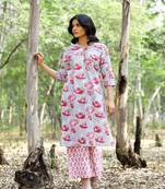 COTTON grey and fushia  Kurta Sets