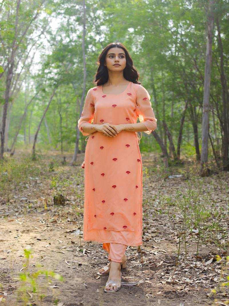Sustainable Rayon Peach Kurta Sets