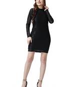 Popwings Women Partywear Black Net Bodycon Dress