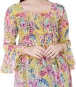 Popwings Yellow  Pink Floral Print Smocked Chiffon Empire Top