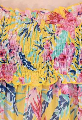 Popwings Yellow  Pink Floral Print Smocked Chiffon Empire Top 6