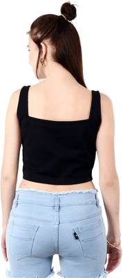 Popwings Women Black Sweetheart Neck Zip Bralette Crop Top 2