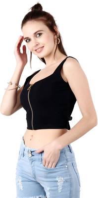 Popwings Women Black Sweetheart Neck Zip Bralette Crop Top 3