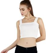 Popwings Women White Solid Strap Crop Top