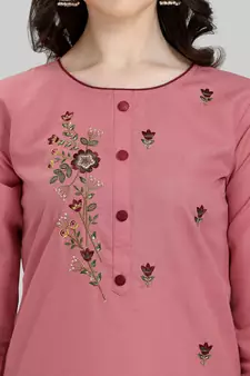 Light-pink embroidered cotton Kurta Pant With Dupatta