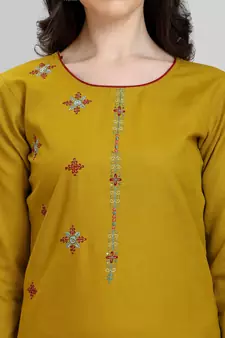 Mustard embroidered cotton Kurta Pant With Dupatta