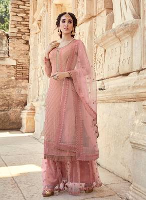 Peach Georgette Sequin Threadwork Salwar Suit Set 1