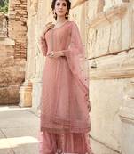 Peach Georgette Sequin Threadwork Salwar Suit Set