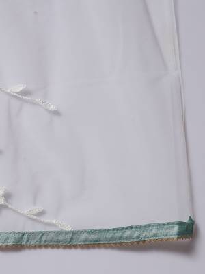 Sea-green embroidered cotton silk Kurta Pant With Dupatta 3