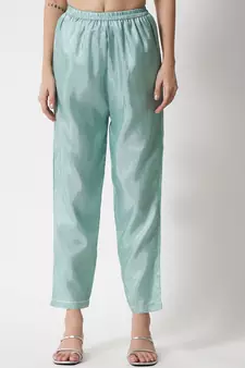 Sea-green embroidered cotton silk Kurta Pant With Dupatta