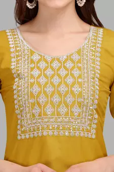 Yellow embroidered cotton silk Kurta Pant With Dupatta