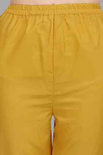Yellow embroidered cotton silk Kurta Pant With Dupatta