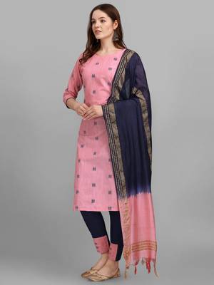 Pink jacquard cotton Kurta Pant With Dupatta 1