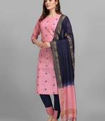 Pink jacquard cotton Kurta Pant With Dupatta
