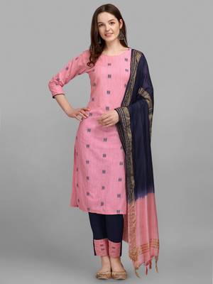 Pink jacquard cotton Kurta Pant With Dupatta 2