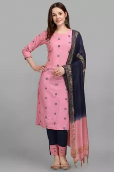 Pink jacquard cotton Kurta Pant With Dupatta