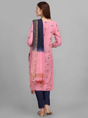 Pink jacquard cotton Kurta Pant With Dupatta 3