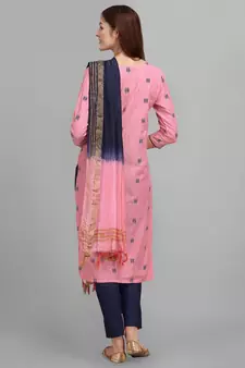 Pink jacquard cotton Kurta Pant With Dupatta