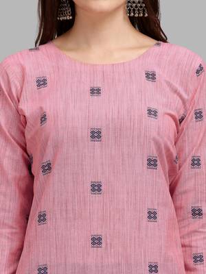 Pink jacquard cotton Kurta Pant With Dupatta 4