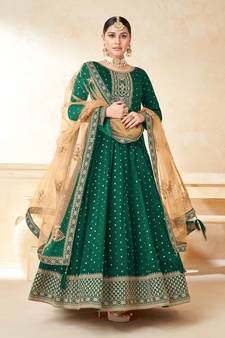 Green embroidered taffeta salwar