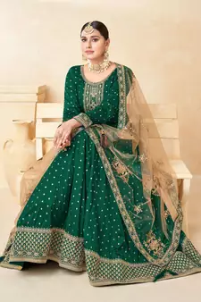Green embroidered taffeta salwar