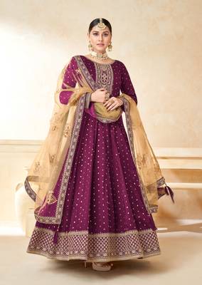 Magenta embroidered taffeta salwar 1